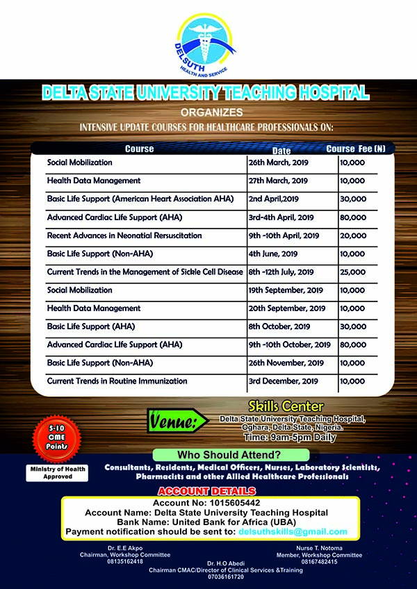 DELSUTH Skills Center Trainings for 2019.